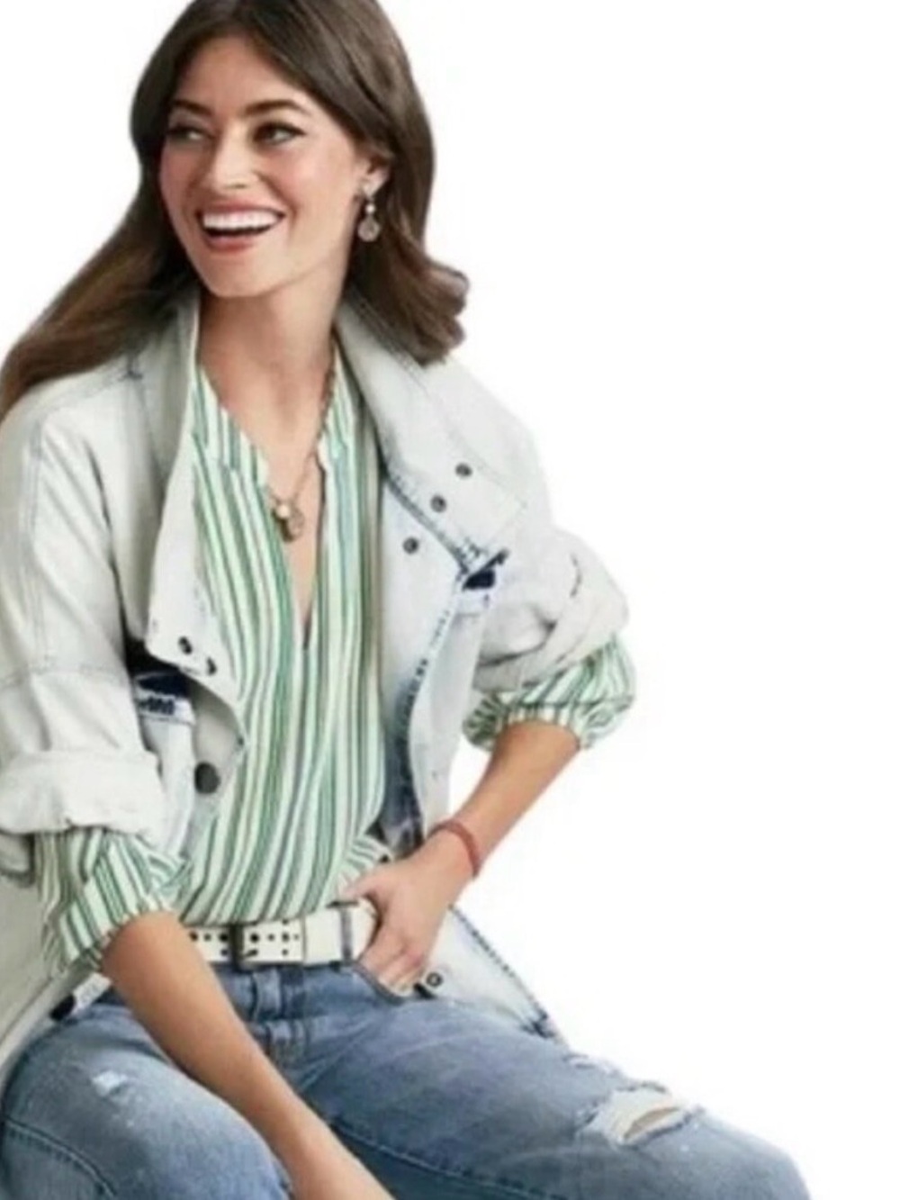 Cabi Drew Fade Wash Oversized Denim Jacket Size Small